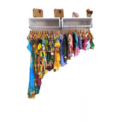 Kit com 1 Provador Duplo 1 Balcão Arara 5 Araras de Parede
