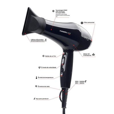 Mq Turbo Black Ion 2500w - Secador De Cabelo 220v