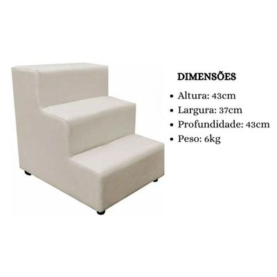 Escadinha Pet 3 Degraus Cachorro Escada Cão Bege Suede Grace