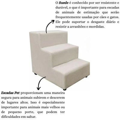 Escadinha Pet 3 Degraus Cachorro Escada Cão Bege Suede Grace