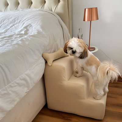 Escadinha Pet 3 Degraus Cachorro Escada Cão Bege Suede Grace