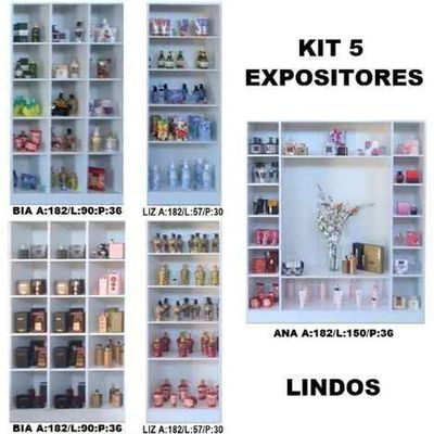 Kit 5 Expositores Loja Colméia Ana 2 Bia 2 Liz Magia Móveis