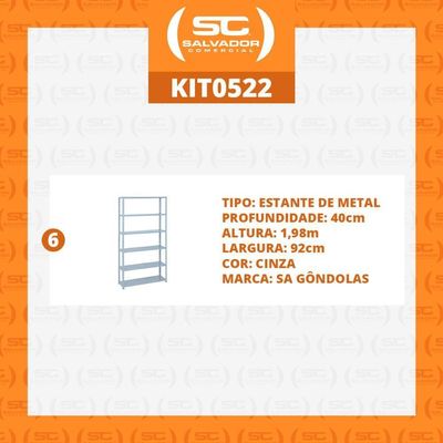 Kit - 6 Estantes Leve De Metal Reforçada 40 Cm 6 Níveis 25kg Por Bandeja - Sa Gôndolas