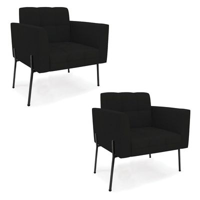 Poltrona Pé De Ferro Preto Para Sala Kit 2 Elisa Linho D03 - D'rossi Cor A79 Preto