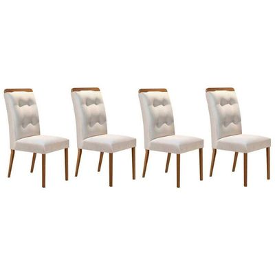 Cadeira Sala de Jantar Imperatriz Madeira Kit 4 Un Capuccino - Veludo Creme - Rufato