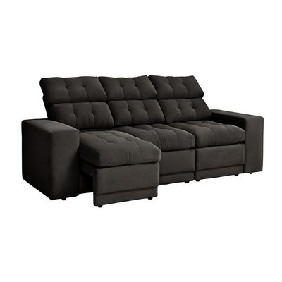 Sofá 3 Lugares Retrátil e Reclinável Baden Suede Preto 230 cm