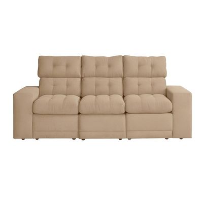Sofá 3 Lugares Retrátil e Reclinável Baden Suede Bege 230 cm