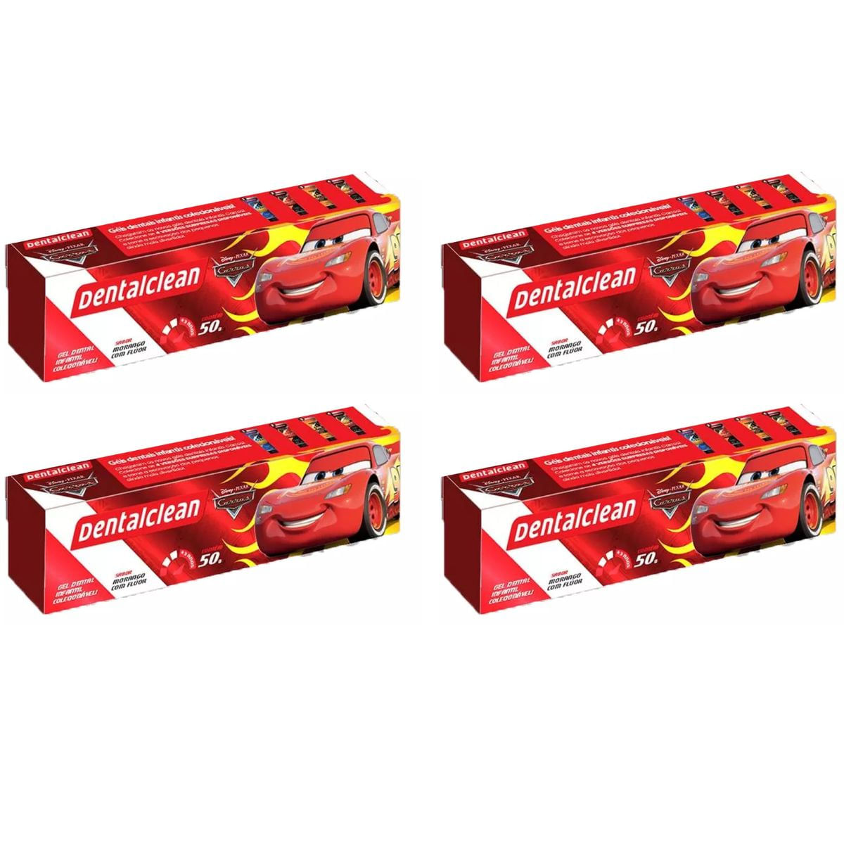4x GEL DENTAL INFANTIL CARROS - MORANGO - 50G - DENTALCLEAN