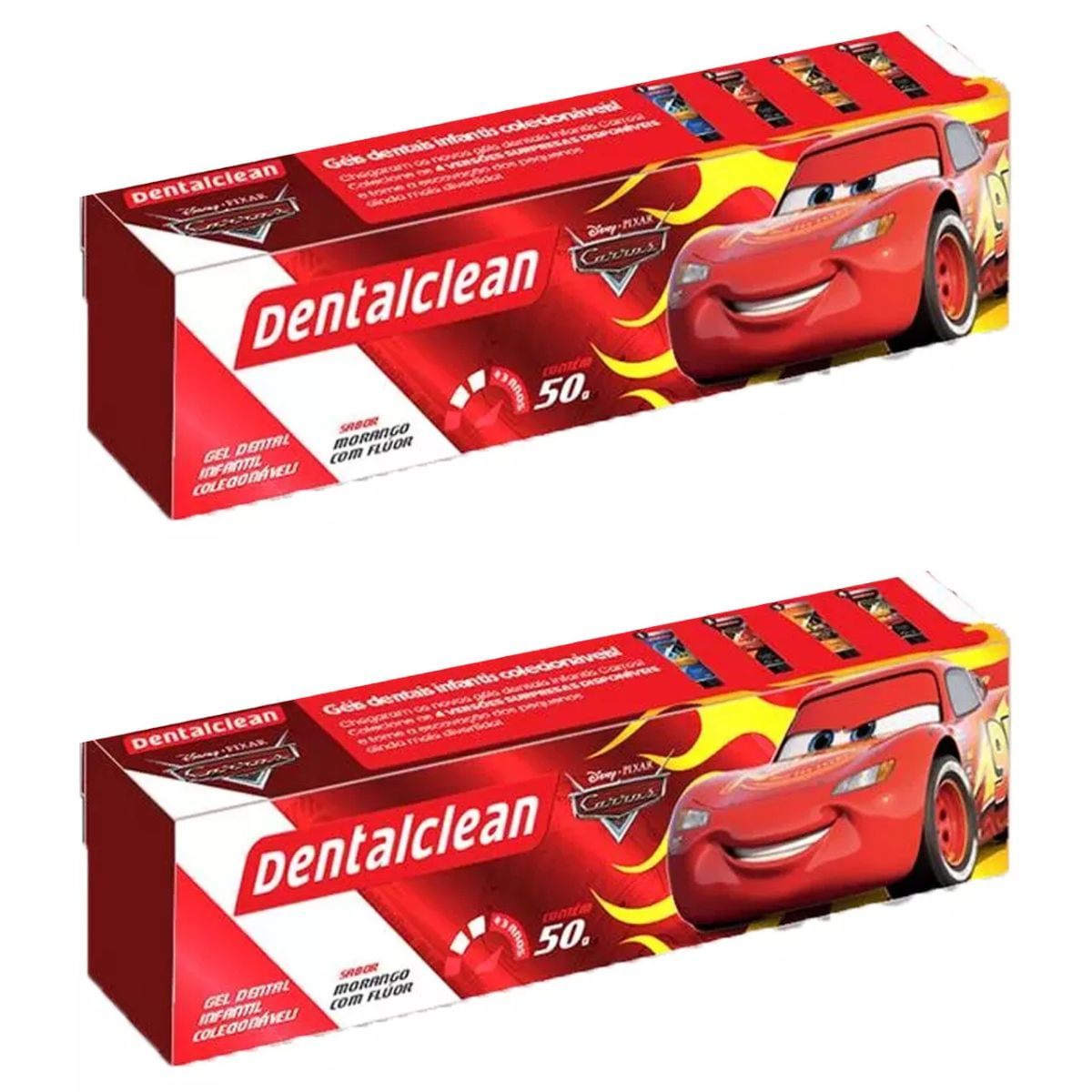 2x GEL DENTAL INFANTIL CARROS - MORANGO - 50G - DENTALCLEAN