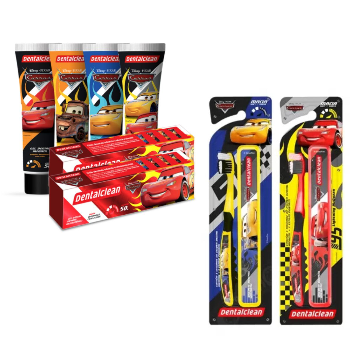 GEL DENTAL + ESCOVA DE DENTE + ESTOJO CARROS - DENTALCLEAN