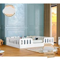 Cama Casal Com Colchão Design Montessoriana Helo Branca + Luminária Branco