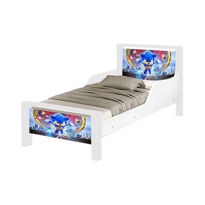 Mini Cama Infantil Sonic Adesivada Com Colchão Branco