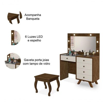Penteadeira 5 Portas Com Banqueta Lótus Malbec Off White