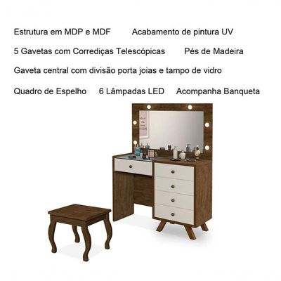 Penteadeira 5 Portas Com Banqueta Lótus Malbec Off White