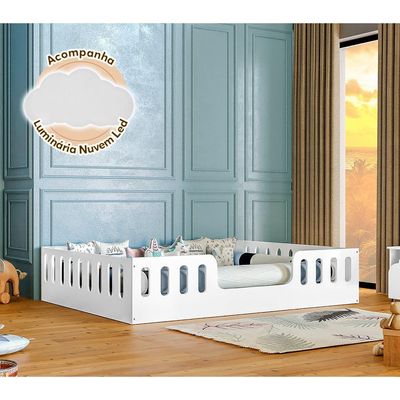 Cama Casal Montessoriana Helo Branco Acompanha Luminária Led Branco