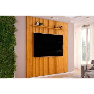 Painel Home P-tv Até 85 Polegadas Pratic Ripado C- Prateleira 250x240cm Cedro Dj Móveis