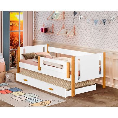 Cama De Solteiro Mirela Com Cama Auxiliar Branco/mel Com Branco