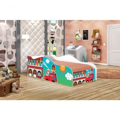 Mini Cama Fun Usinho Bombeiro Infantil Com Colchão