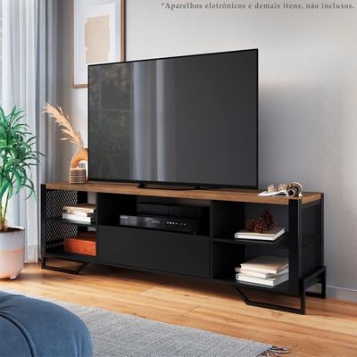 Rack Industrial 180 Cm Gaveta E Tela Em Metal Preto