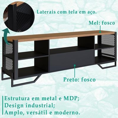 Rack Industrial 180 Cm Gaveta E Tela Em Metal Preto