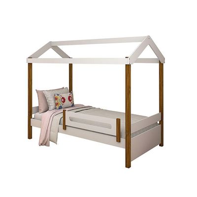 Cama De Criança Solteiro Casinha Montessoriana Eliz Com Branco/mel
