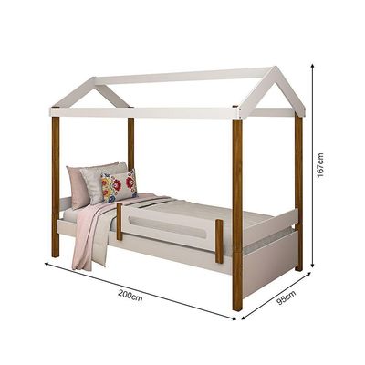 Cama De Criança Solteiro Casinha Montessoriana Eliz Com Branco/mel