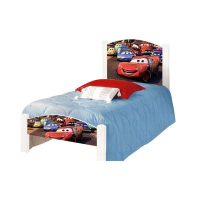 Cama Solteiro Infantil Carro Adesivada Com Colchão Branco