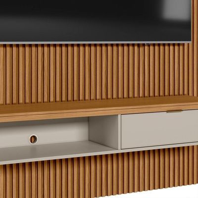 Painel Ripado Para Tv 75 Pol Slats E Bancada Lisa 180x250cm L05 Nature Off White - Lyam Decor