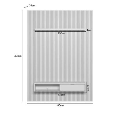 Painel Ripado Para Tv 75 Pol Slats E Bancada Lisa 180x250cm L05 Nature Off White - Lyam Decor