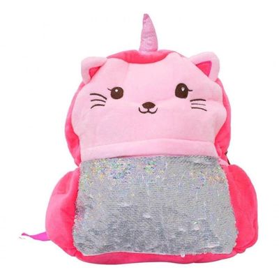 Mini Mochila Infantil Rosa Sereia Gato Pelúcia 30x30cm Creche Escolar Escolinha