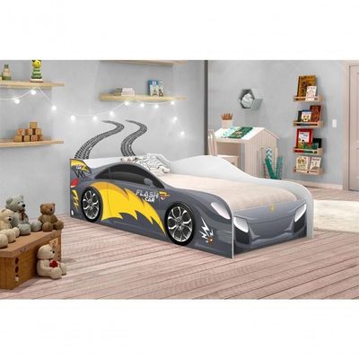 Cama Carro Menino Chumbo Solteiro Com Colchão
