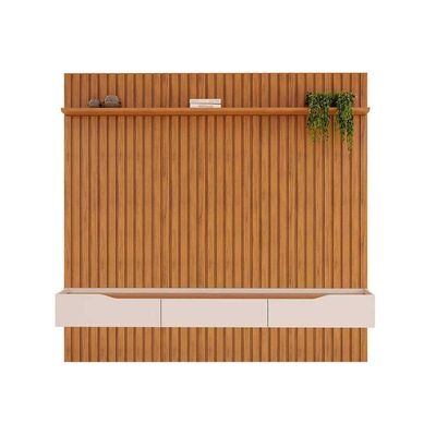 Rack Bancada c/Painel p/TV até 65 Polegadas Pratic Ripado Prateleira 223x240cm Cedro - DJ Móveis