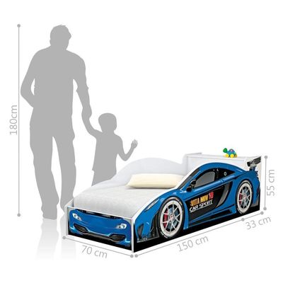 Cama Carro Com Baú Lizzy Infantil Azul Com Colchão
