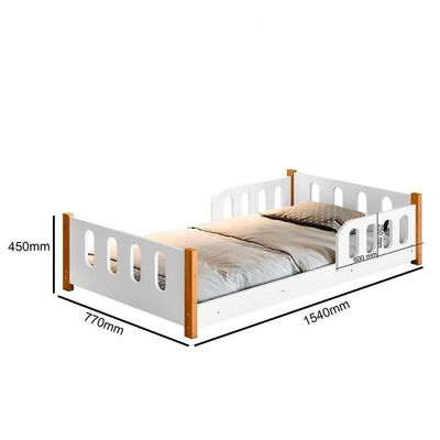 Cama Montessoriana Infantil Com Grade De Proteção Camila Branco Com 2 Luminárias E Colchão Divaloto