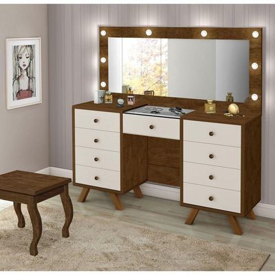 Penteadeira 9 Gavetas Com Banqueta Cristal Malbec Off White