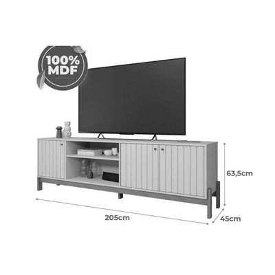 Rack Bancada p/TV até 70 pol Holanda 100% MDF c/ Nichos e Pés 205cm Off White/Cinamomo - Permóbili