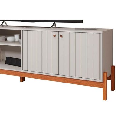Rack Bancada p/TV até 70 pol Holanda 100% MDF c/ Nichos e Pés 205cm Off White/Cinamomo - Permóbili