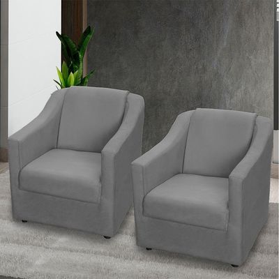 Kit 10 Poltronas Decorativa Mila Pé De Plástico Cromado - Cinza Suede