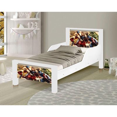 Mini Cama Infantil Adesivada Heróis Branco