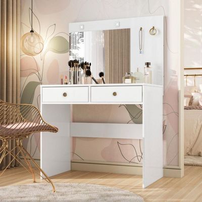 Penteadeira Camarim Com Espelho Ideal 2 Gavetas Moval Branco
