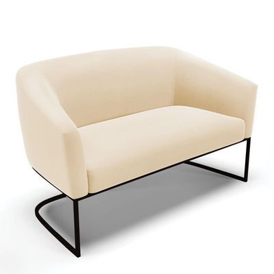 Sofá Namoradeira E Poltrona Base Industrial Preto Stella Suede D03 - D'rossi Cor Bege