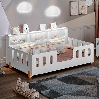 Cama De Criança Infant Montessoriana Led Nina Com Nicho Branco