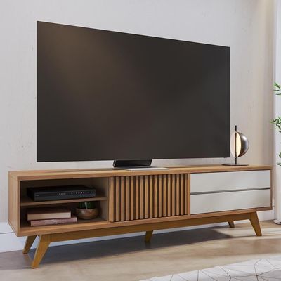Rack Bancada Veneza Freijó/off White Matte Para Tv Até 75” - Colibri Freijó/off White Matte