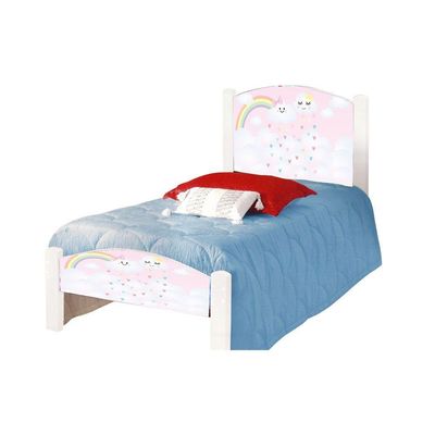 Cama Infantil Solteiro Adesivada Nuvenzinha Rosa Branco