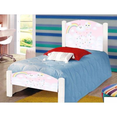 Cama Infantil Solteiro Adesivada Nuvenzinha Rosa Branco