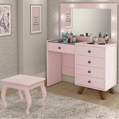 Kit Penteadeira Com Banqueta Em Mdf Rose