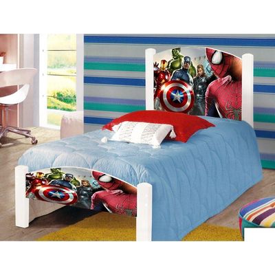 Cama Infantil Solteiro Adesivada Heróis Branco