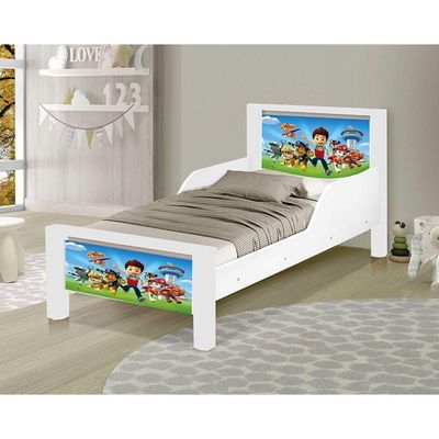 Mini Cama Infantil Patrulha Canina Adesivada+Colchão Branco