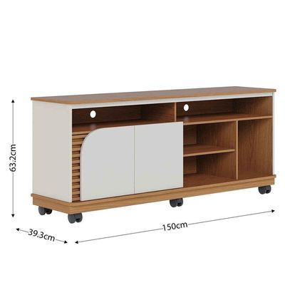 Rack Bancada Jureli 2 Portas 5 Nichos Tv Até 65 Polegadas Freijó - Off White Matte