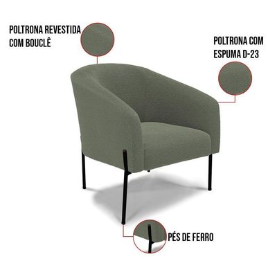 Poltrona Decorativa Pé De Ferro Preto Kit 2 Stella Bouclê D03 Verde Pistache